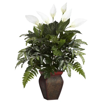 Nearly Natural 6677 Mixed Greens Desk Top Plant in Decorative Vase