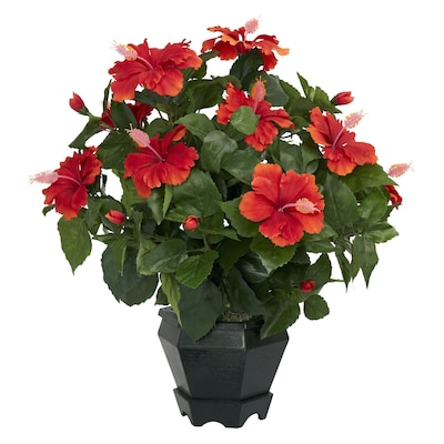 Nearly Natural 6691 Hibiscus Desk Top Plant in Decorative Vase