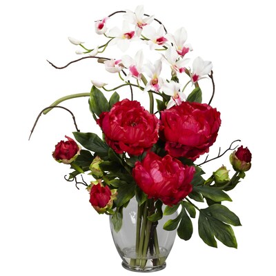 Nearly Natural 1175-RD Peony and Orchid Floral Arrangements, Red