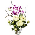 Nearly Natural 1175-WH Peony and Orchid Floral Arrangements, White
