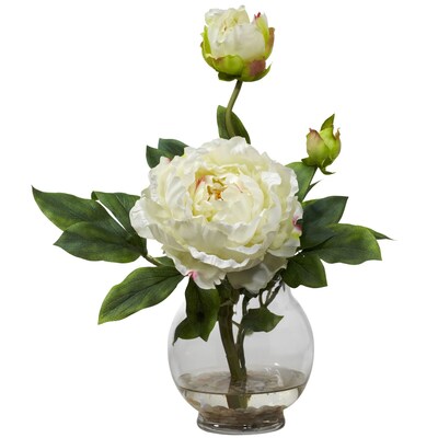Nearly Natural 1278-WH Peony with Fluted Vase, White