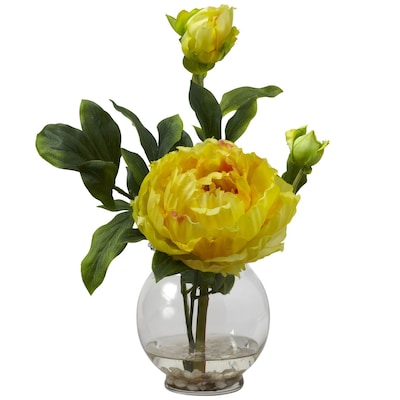 Nearly Natural 1278-YL Peony with Fluted Vase, Yellow