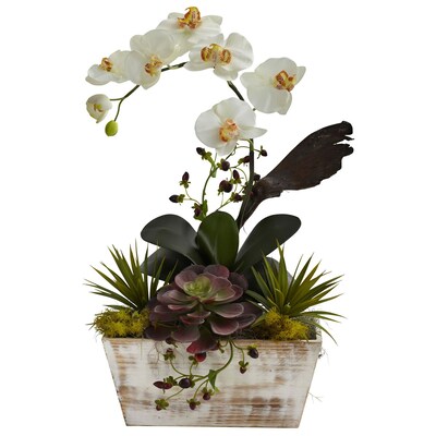 Nearly Natural 1326 Orchid and Succulent Garden, White