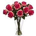 Nearly Natural 1328-DP Blooming Roses Floral Arrangements, Dark pink