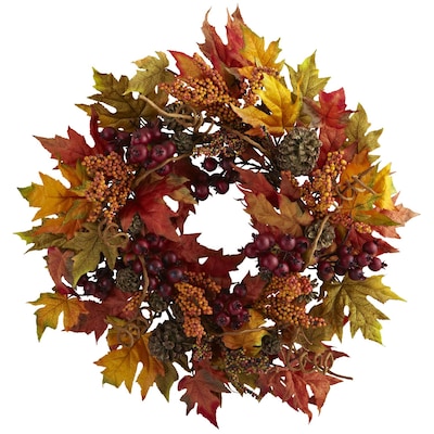 Nearly Natural 4810 24 Maple and Berry Wreath, Assorted