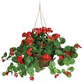 Nearly Natural 6609-RD Geranium Hanging Plant in Basket, Red