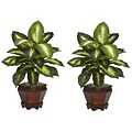 Nearly Natural 6712-GD-S2 Dieffenbachia Set of 2 Plant in Pot, Golden
