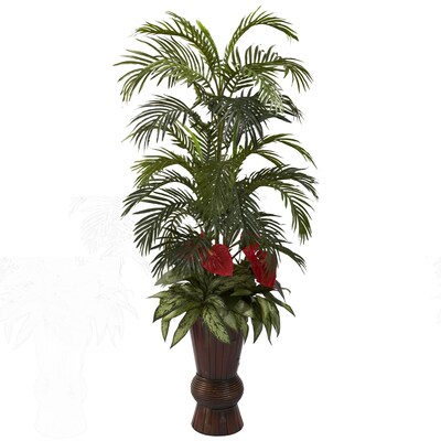Nearly Natural 6722 Areca and Mixed Greens Floor Plant in Decorative Vase
