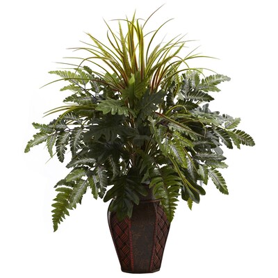 Nearly Natural 6754 Mixed Grass Fern Plant in Planter