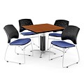OFM™ 42 Square Cherry Laminate Multi-Purpose Table With 4 Chairs, Colonial Blue