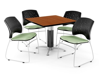 OFM™ 36 Square Cherry Laminate Multi-Purpose Table With 4 Chairs, Sage Green
