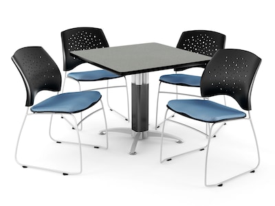 OFM™ 42 Square Gray Nebula Laminate Multi-Purpose Table With 4 Chairs, Cornflower Blue