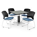 OFM™ 42 Square Gray Nebula Laminate Multi-Purpose Table With 4 Chairs, Cornflower Blue