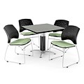 OFM™ 36 Square Gray Nebula Laminate Multi-Purpose Table With 4 Chairs, Sage Green