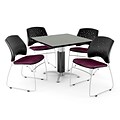 OFM™ 42 Square Gray Nebula Laminate Multi-Purpose Table With 4 Chairs, Burgundy
