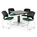 OFM™ 36 Square Gray Nebula Laminate Multi-Purpose Table With 4 Chairs, Forest Green