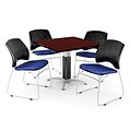 OFM™ 42 Square Mahogany Laminate Multi-Purpose Table With 4 Chairs, Royal Blue