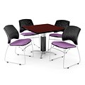 OFM™ 42 Square Mahogany Laminate Multi-Purpose Table With 4 Chairs, Plum