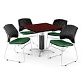 OFM™ 36 Square Mahogany Laminate Multi-Purpose Table With 4 Chairs, Forest Green