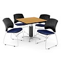 OFM™ 42 Square Oak Laminate Multi-Purpose Table With 4 Chairs, Navy