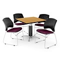OFM™ 36 Square Oak Laminate Multi-Purpose Table With 4 Chairs, Burgundy
