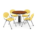 OFM™ 36 Round Cherry Laminate Multi-Purpose Table With 4 Rico Chairs, Lemon Yellow