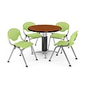 OFM™ 42 Round Cherry Laminate Multi-Purpose Table With 4 Rico Chairs, Lime Green