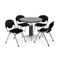 OFM™ 36 Round Gray Nebula Laminate Multi-Purpose Table With 4 Rico Chairs, Black