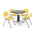 OFM™ 42 Round Gray Nebula Laminate Multi-Purpose Table With 4 Rico Chairs, Lemon Yellow