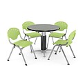 OFM™ 42 Round Gray Nebula Laminate Multi-Purpose Table With 4 Rico Chairs, Lime Green