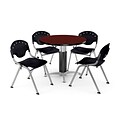 OFM™ 36 Round Mahogany Laminate Multi-Purpose Table With 4 Rico Chairs, Black