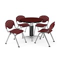 OFM™ 36 Round Mahogany Laminate Multi-Purpose Table With 4 Rico Chairs, Burgundy