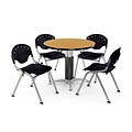 OFM™ 36 Round Oak Laminate Multi-Purpose Table With 4 Rico Chairs, Black