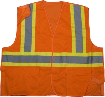 Mutual Industries MiViz High Visibility Sleeveless Safety Vest, ANSI Class R2, Orange, X-Large (1638