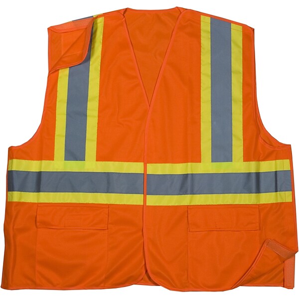 Mutual Industries MiViz Solid Tearaway Safety Vest With Pockets, ANSI Class R3, Orange, 2XL (16389-0-5)