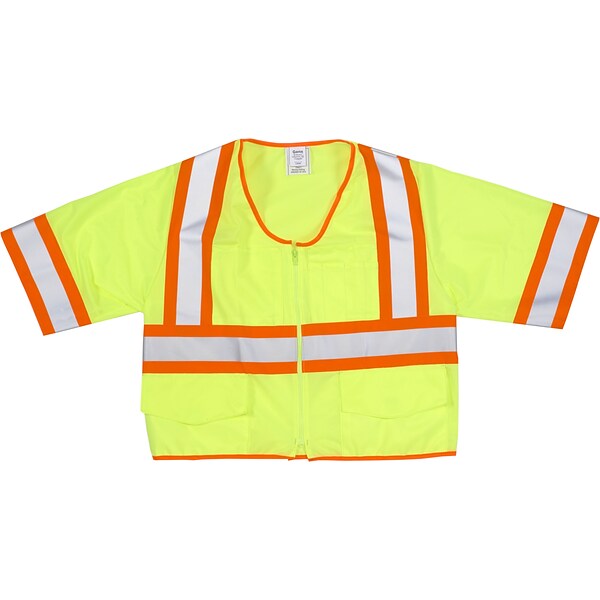 Mutual Industries MiViz High Visibility Solid Safety Vest With Pockets, ANSI Class R3, Lime, XL