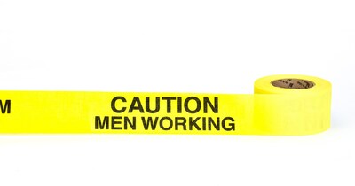 Mutual Industries Caution Men Working Overhead Repulpable Barricade Tape,3 x 45 yds,Yellow,20/Box