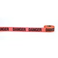 Mutual Industries Danger Printed Flagging Tape, 1 1/2 x 50 yds., Glo Orange, 10/Box