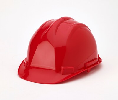 Mutual Industries 6-Point Ratchet Suspension Short Brim Hard Hat, Red (50215-79)