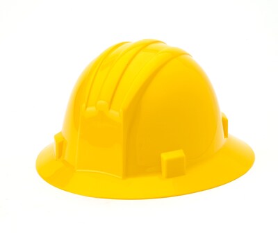 Mutual Industries Ratchet Suspension Full Brim Hard Hat, Yellow (50210-41)