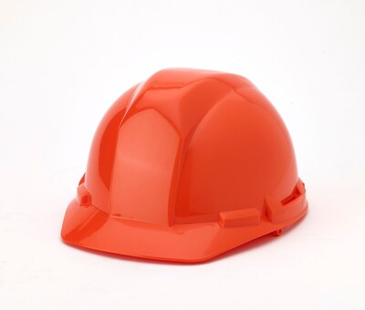 Mutual Industries Polyethylene 4-Point Ratchet Suspension Short Brim Hard Hat, Orange (50200-45)