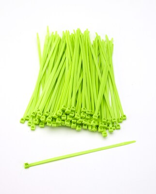 Mutual Industries Nylon Locking Ties, 7, Neon Green, 100/Pack