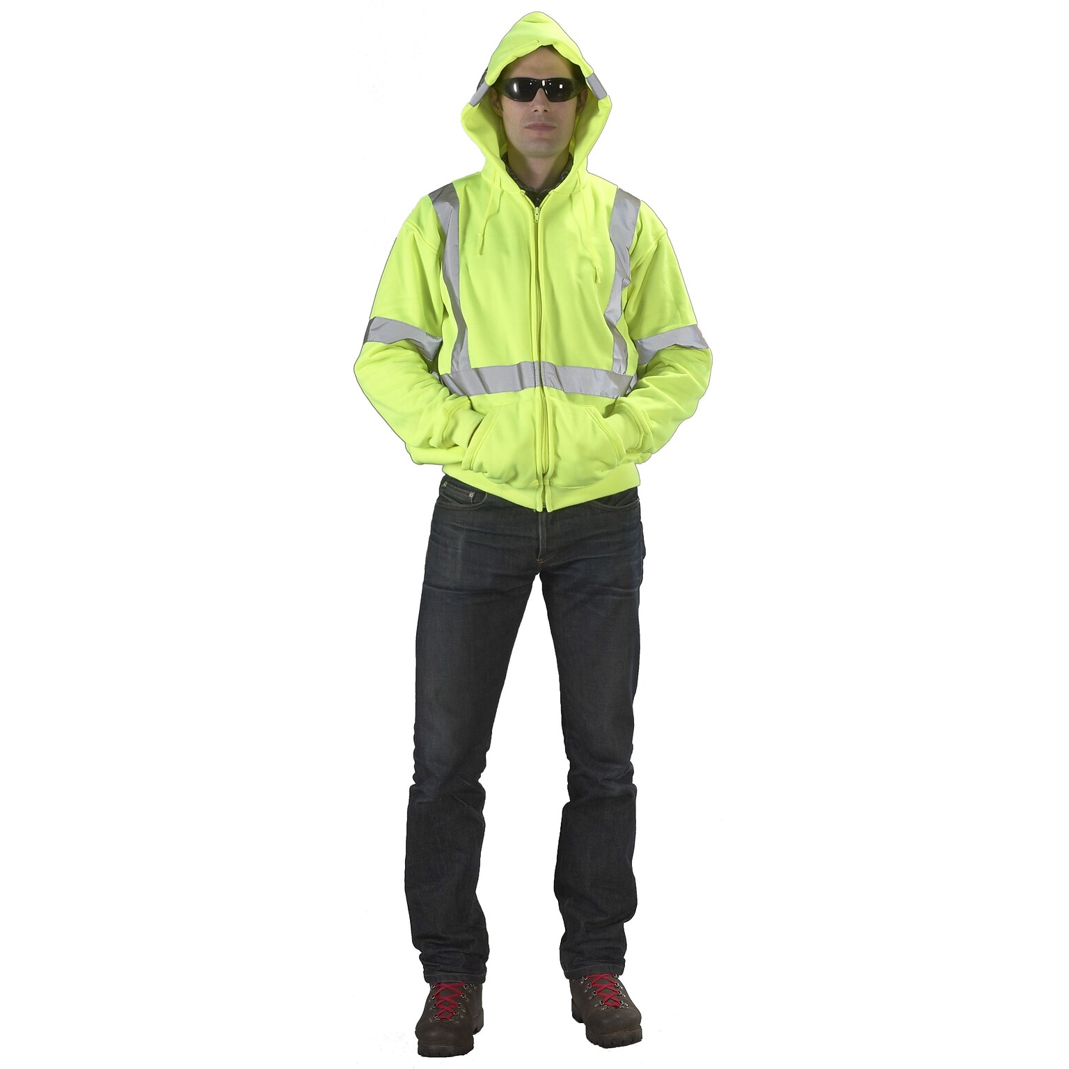 Mutual Industries High Visibility Long Sleeve Sweatshirt, ANSI Class R3, Lime, 4XL (16382-0-7)