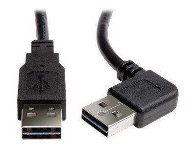 Tripp Lite® 3 Universal Reversible USB 2.0 Right Angle A Male to Straight A Male Cable, Black