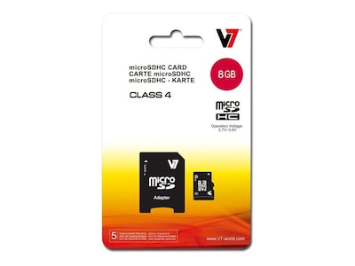 V7 8GB microSDHC Memory Card with Adapter, Class 4  (VAMSDH8GCL4R-1N)