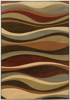 Abstract Brown/ Green Indoor Machine-made Polypropylene Area Rug (3'3" X 5')