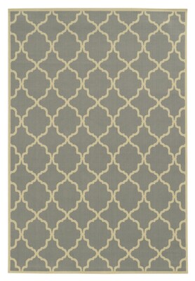 Geometric Grey/ Ivory Indoor/Outdoor Machine-made Polypropylene Area Rug (3'7" X 5'6")