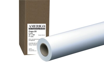 PM Company Amerigo Copy-20 Wide Format CAD Bond Paper, 30 x 500, Uncoated, 2/Carton (9075-0203)