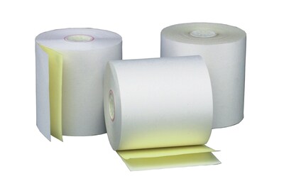 PM Company Perfection 2 1/4 x 90 2-Ply Carbonless Calculator Paper Roll, White/Canary, 100/Pack (7855)