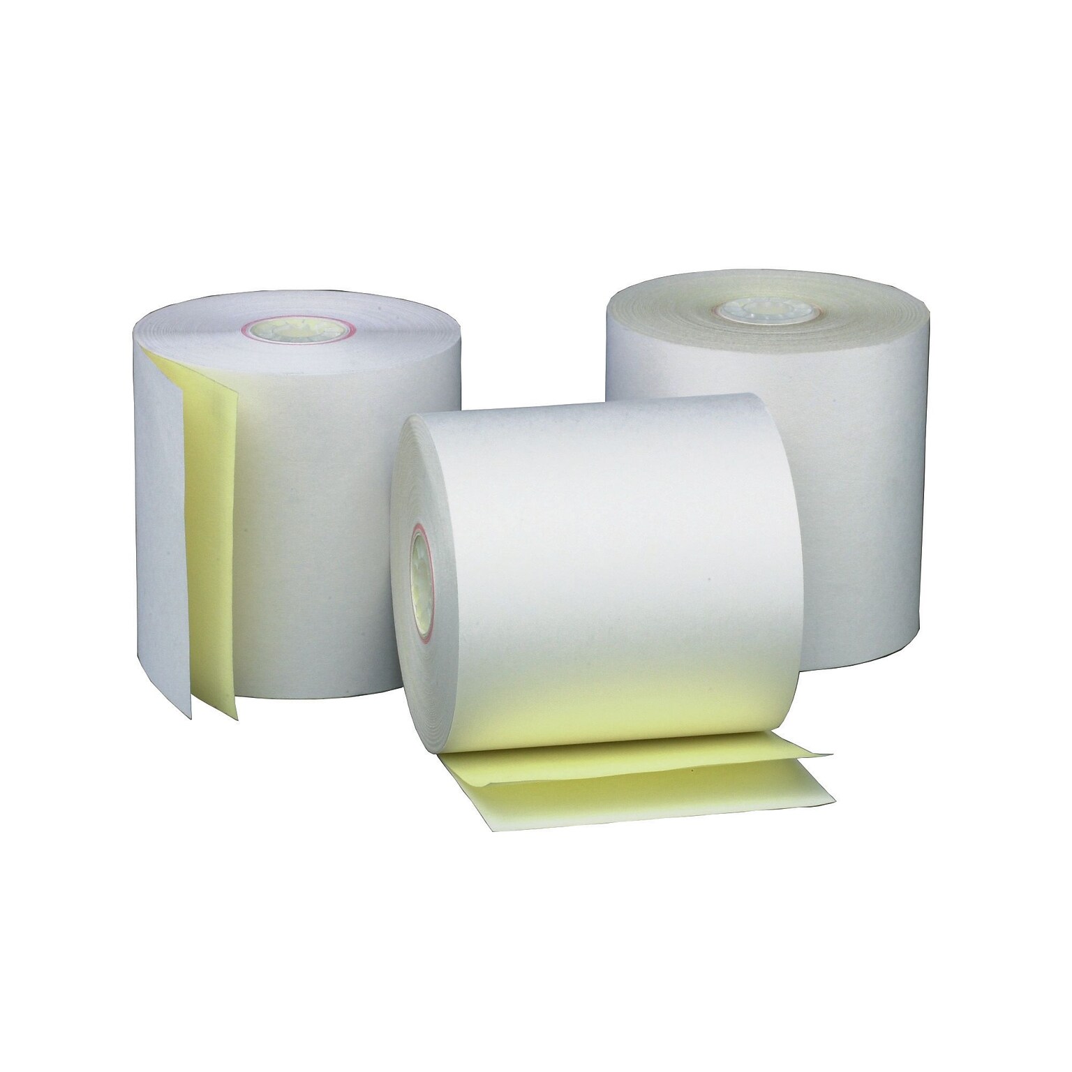 PM Company Perfection 2 1/4 x 90 2-Ply Carbonless Calculator Paper Roll, White/Canary, 100/Pack (7855)